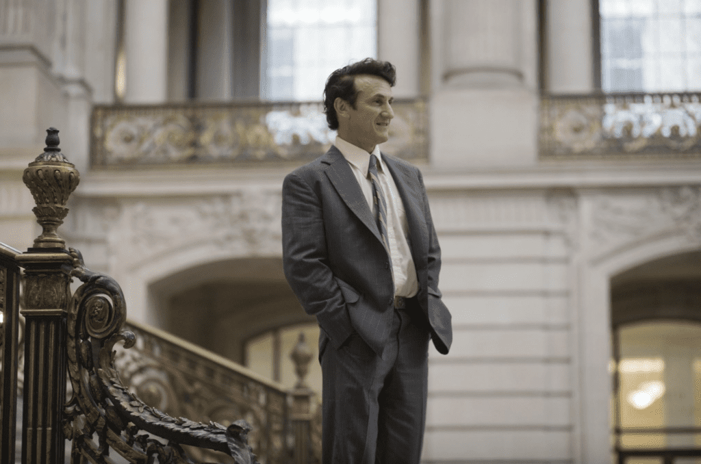Sean Penn as Harvey Milk inside San Francisco City Hall.