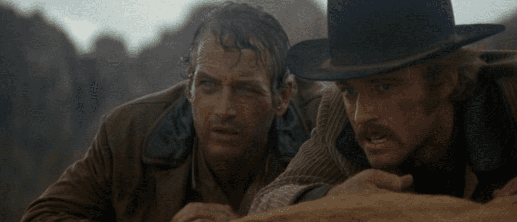 Butch and Sundance watch their inevitable fate close in as the unstoppable, faceless super-posse tracks them across the desert.